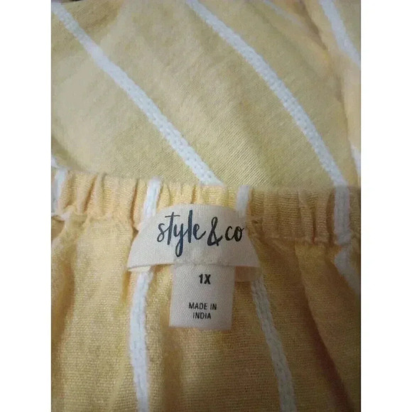 Style & Co‎ Linen Blend Blouse Peasant Beachy Cruise Wear Yellow Size 1X - Picture 5 of 6